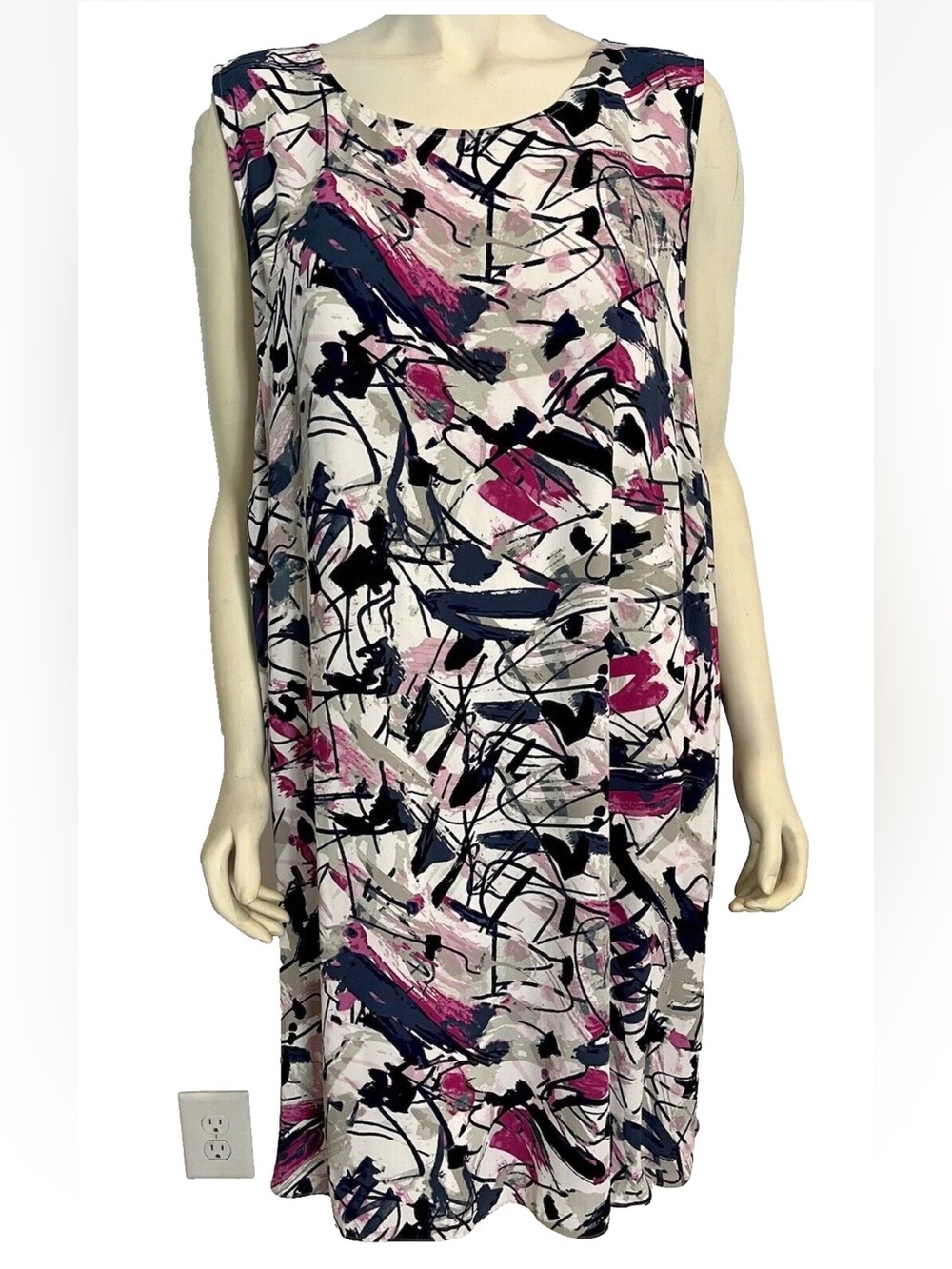 NIC+ZOE Abstract Watercolor Sleeveless Dress in Pink, Navy, Black & White